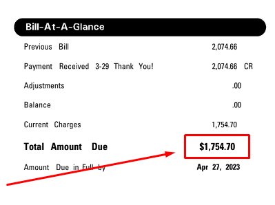Screenshot of a bill with an indicated price